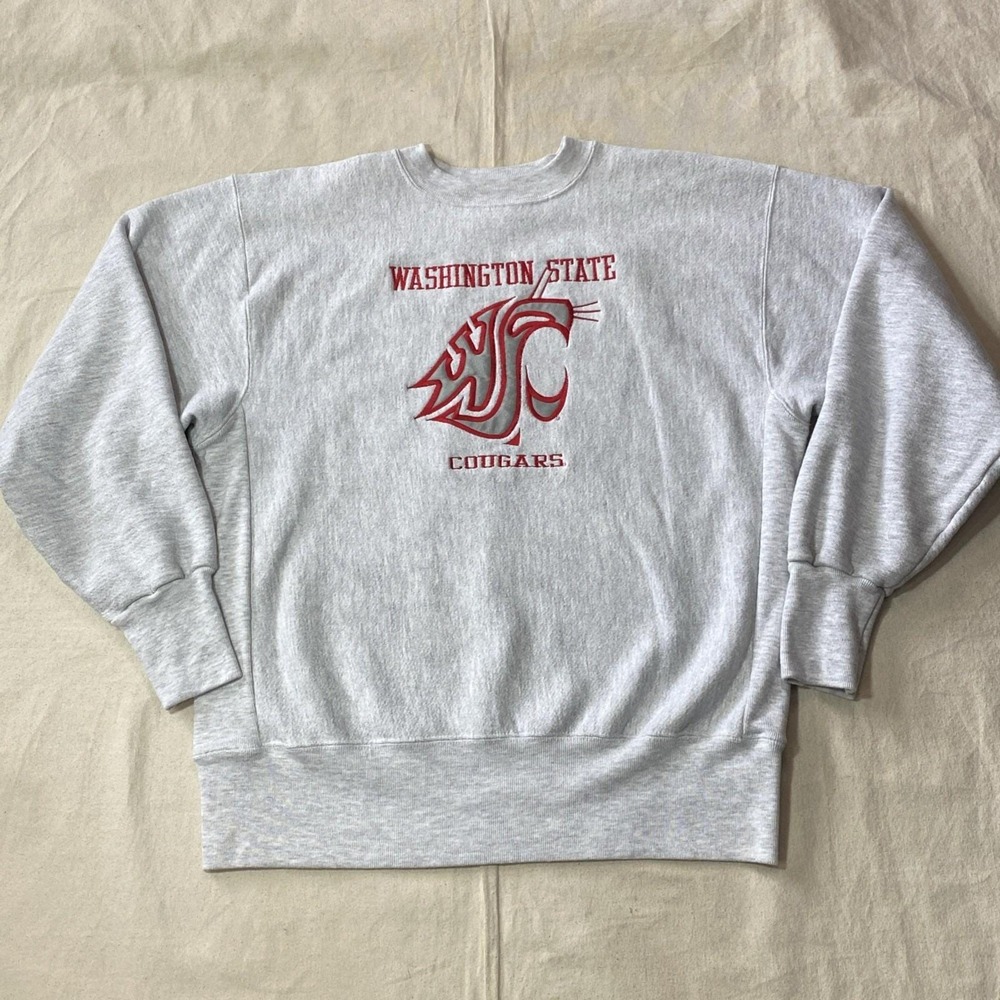 Vintage Washington State Cougars 80s Crewneck USA made Big Hem Sz Large